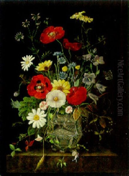 A Vase Of Flowers With A Beetle And A Snail by Franz Xaver Pieler