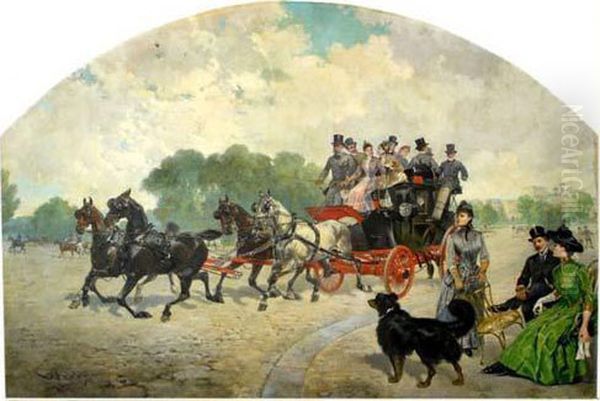 En Promenade Pour Le Bois De Boulogne. Oil Painting by Ernest Alexandre Bodoy