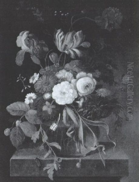 Blumenstraus In Einer Glasernen Vase by Franz Xaver Pieler