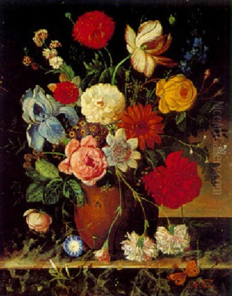 Blumenstuck Mit Rosen, Iris, Tulpen, Nelken Und Ackerwinde Oil Painting by Franz Xaver Pieler