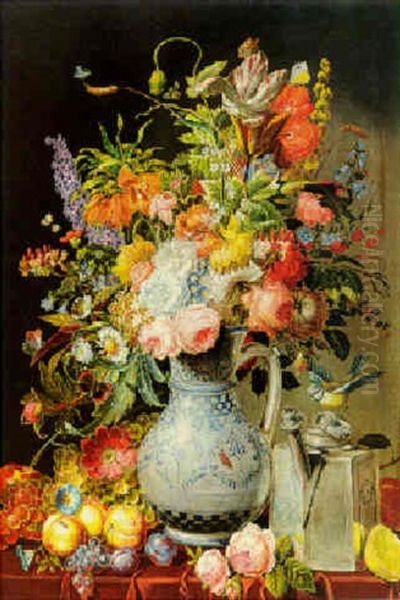 Grosses Blumenstuck Mit Obst Und Blaumeise by Franz Xaver Pieler