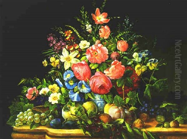 Dekoratives Blumen- Und Obststilleben Oil Painting by Franz Xaver Pieler