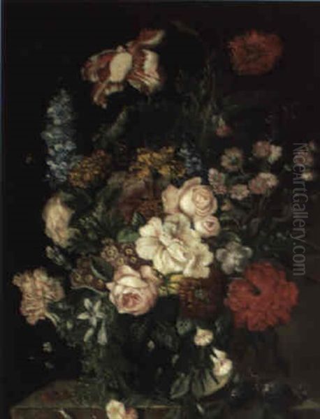 Blumenstilleben Mit Biene Und Schnecke Oil Painting by Franz Xaver Pieler