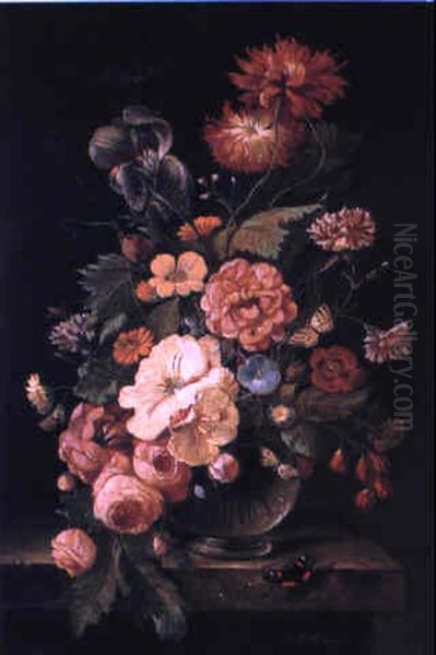 Floral Still Life On A Ledge by Franz Xaver Pieler