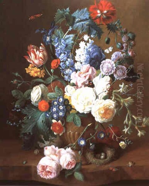 Blumenstuck Mit Vogelnest by Franz Xaver Pieler