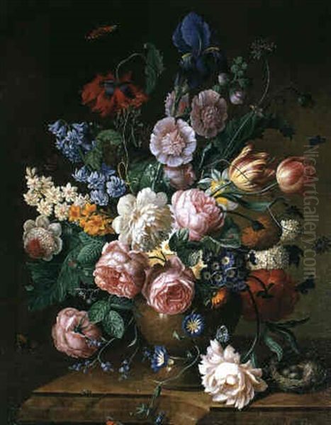 Grosses Blumenstilleben Mit Vogelnest by Franz Xaver Pieler