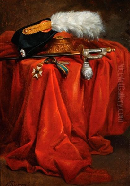 Still Life With Militaria Accoutrements Oil Painting by Nikolaas Pieneman