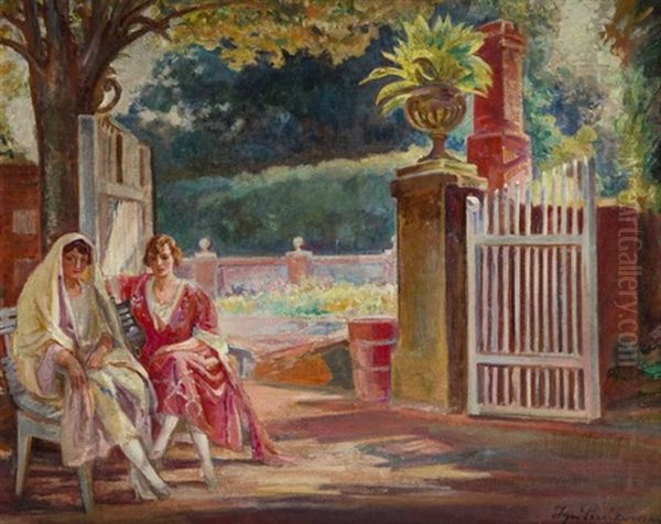 Women On The Bench Oil Painting by Ignacy Pienkowski