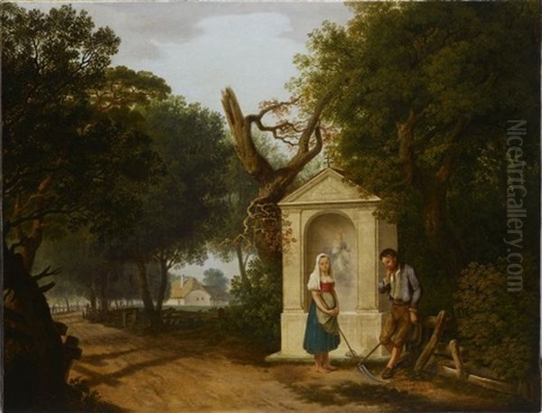 Meeting At The Chapel Oil Painting by August Bedrich Piepenhagen