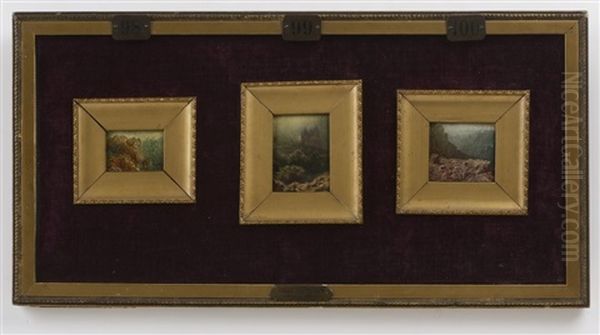 Three Miniatures Of Mountain Landscapes Oil Painting by August Bedrich Piepenhagen