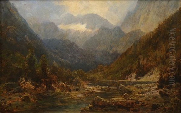 Alpine Landscape Oil Painting by August Bedrich Piepenhagen