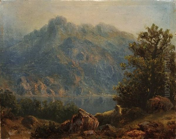 Mountain Landscape With A Lake Oil Painting by August Bedrich Piepenhagen