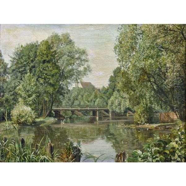 Sommerliche Flusslandschaft Oil Painting by August Bedrich Piepenhagen