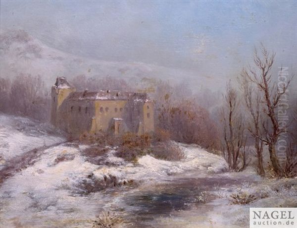 Schloss In Winterlicher Landschaft Oil Painting by August Bedrich Piepenhagen