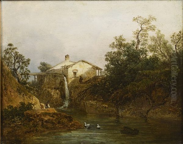 Landscape With A Mill Oil Painting by August Bedrich Piepenhagen