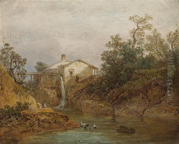 Kleine Landschaft Mit Muhle Oil Painting by August Bedrich Piepenhagen