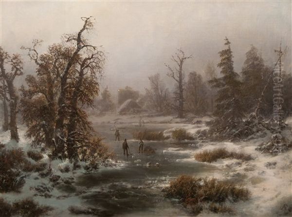 Rink Oil Painting by August Bedrich Piepenhagen