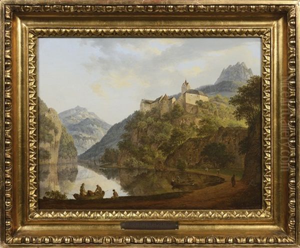 Pohled Na Hrad Loket Nad Ohri Oil Painting by August Bedrich Piepenhagen