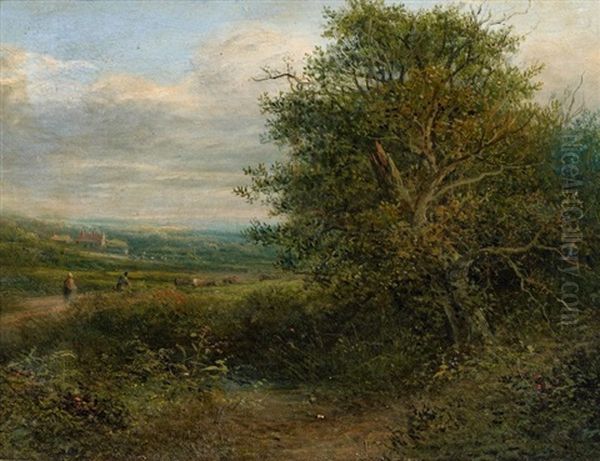 Landschaft Mit Hirten Und Einem Dorf In Der Ferne Oil Painting by August Bedrich Piepenhagen