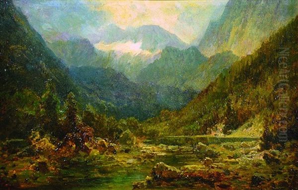 Mountain Landscape Oil Painting by August Bedrich Piepenhagen