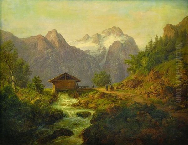 The Chalet With Stream Oil Painting by August Bedrich Piepenhagen