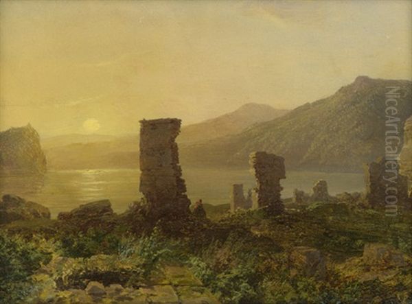 Kustenlandschaft Im Sonnenuntergang, Im Vordergrund Die Ruinen Einer Abtei by August Bedrich Piepenhagen