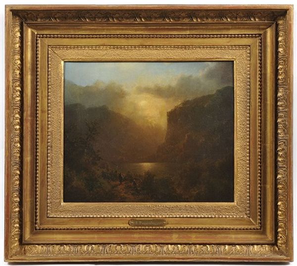 Mountain Lake Oil Painting by August Bedrich Piepenhagen