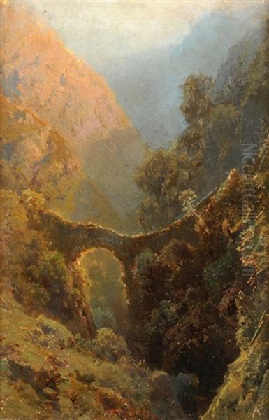 Berglandschaft Mit Brucke Oil Painting by August Bedrich Piepenhagen