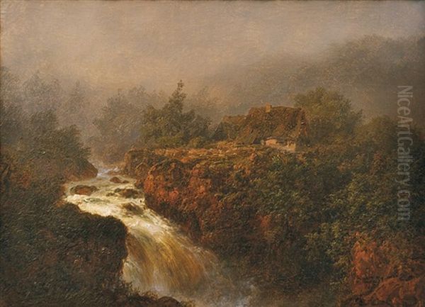 Stream Oil Painting by August Bedrich Piepenhagen