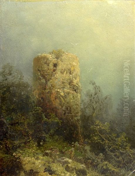 Ruins Of A Castle Tower Oil Painting by August Bedrich Piepenhagen