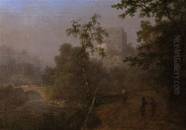 Landscape With Castle Oil Painting by August Bedrich Piepenhagen