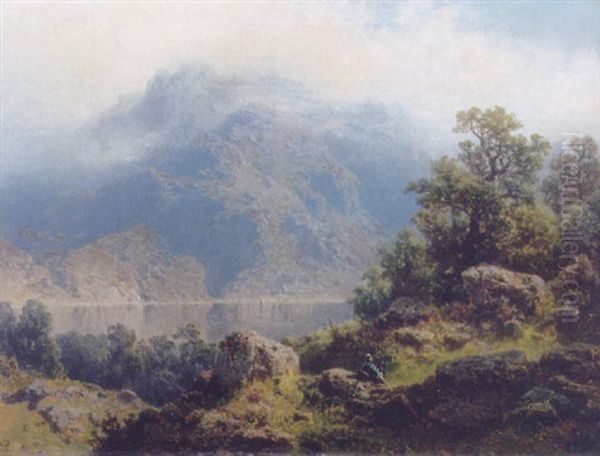 Gebirgspartie Im Tirol Mit Blick Auf Einen See Oil Painting by August Bedrich Piepenhagen