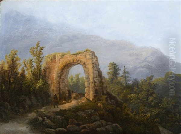 Mountain Landscape With A Ruin Oil Painting by Charlotte Piepenhagen