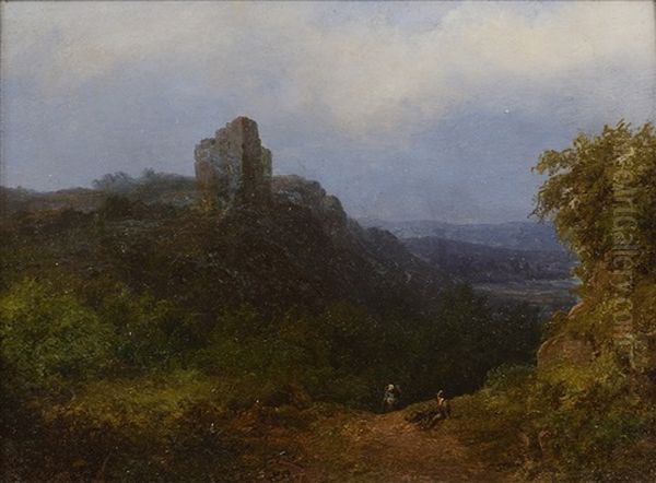 View Of Castle With Forested Valley Oil Painting by Luise Piepenhagen