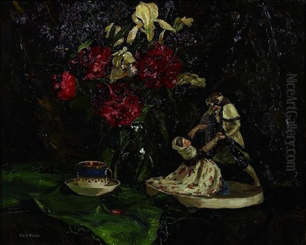 Stilleben Mit Einem Straus Fruhlingsblumen Und Porzellanfiguren Oil Painting by Karl Johann Nikolaus Piepho