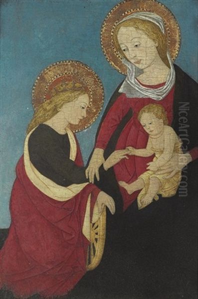 The Madonna And Child With An Angel Oil Painting by  Pier Francesco Fiorentino