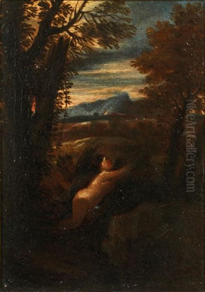 Pan And Syrinx, In A Landscape Oil Painting by Francesco Pieraccini