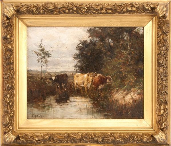 Cows At A Watering Hole Oil Painting by Charles Franklin Pierce