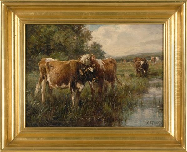 Cows Grazing In A Pasture Oil Painting by Charles Franklin Pierce