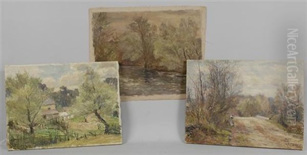 Landscape (+ 2 Others; 3 Works) Oil Painting by Charles Franklin Pierce