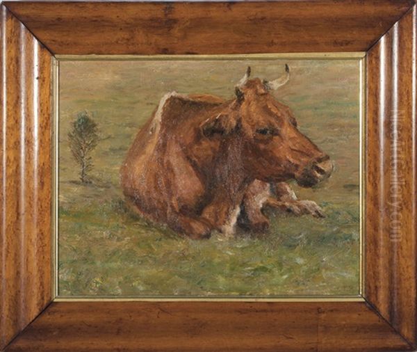 Resting Cow (+ Resting Cow, Lrgr; 2 Works) Oil Painting by Charles Franklin Pierce