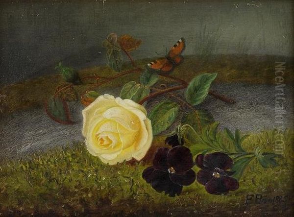 Oppstilling Med Rose Og Fioler 1885 Oil Painting by Frants Diderik Boe