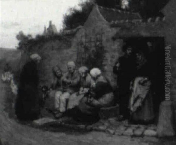 Figures By A Village Road Oil Painting by H. Winthrop Pierce