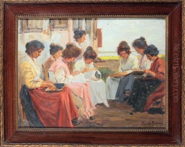 Les Brodeuses Oil Painting by Bianco Pieretto