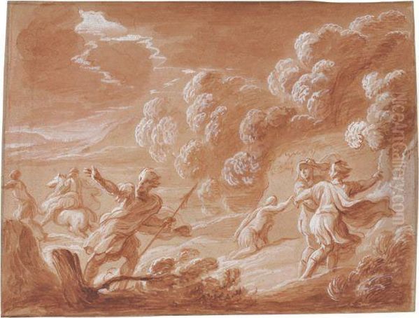 Landscape With Figures In A Storm, Possibly Dido And Aeneas Oil Painting by Jan van Boeckhorst