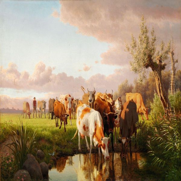 Koer Ved En Vanding Oil Painting by Carl Henrik Bogh