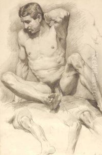 Fritz-friedrich Boehle . Male Nude With Mustache Oil Painting by Fritz Boehle