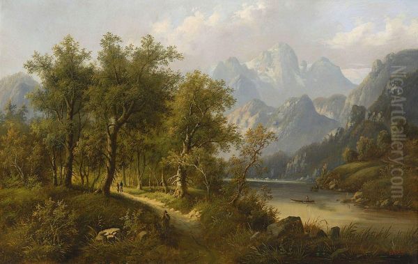 Uferweg An Einem Gebirgssee Oil Painting by Edouard Boehm