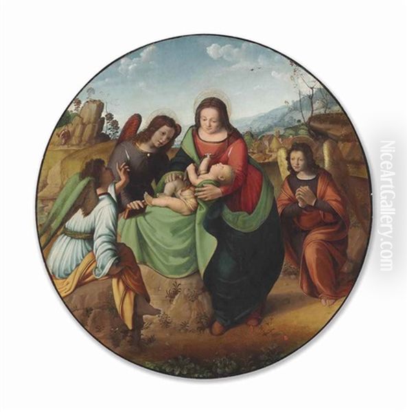 The Adoration Of The Christ Child With Three Angels Oil Painting by  Piero di Cosimo