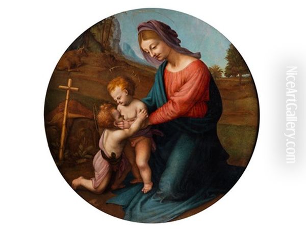 Madonna Mit Kind Und Dem Johannesknaben Oil Painting by  Piero di Cosimo